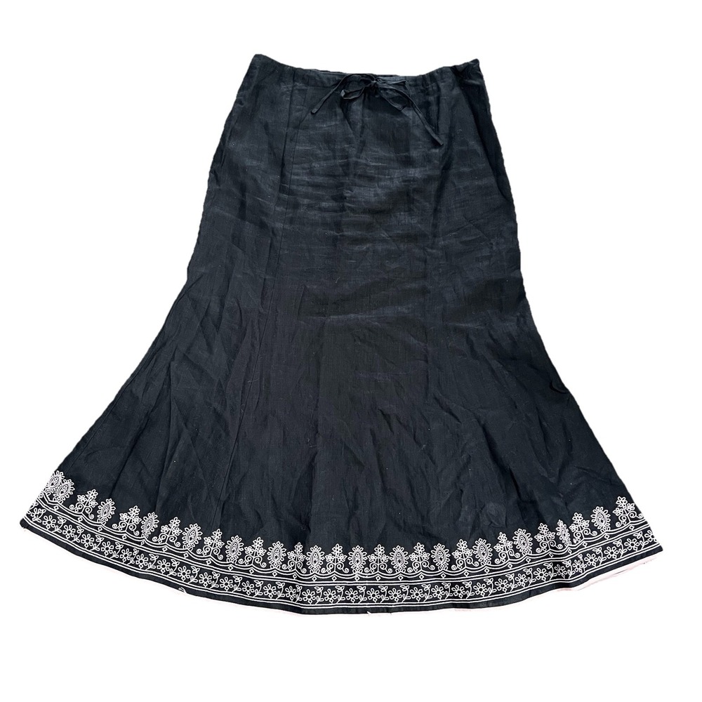 VTG Irish Linen Cottage Core Wimsigoth Linen Maxi Tradwife Skirt 12 Pink Black